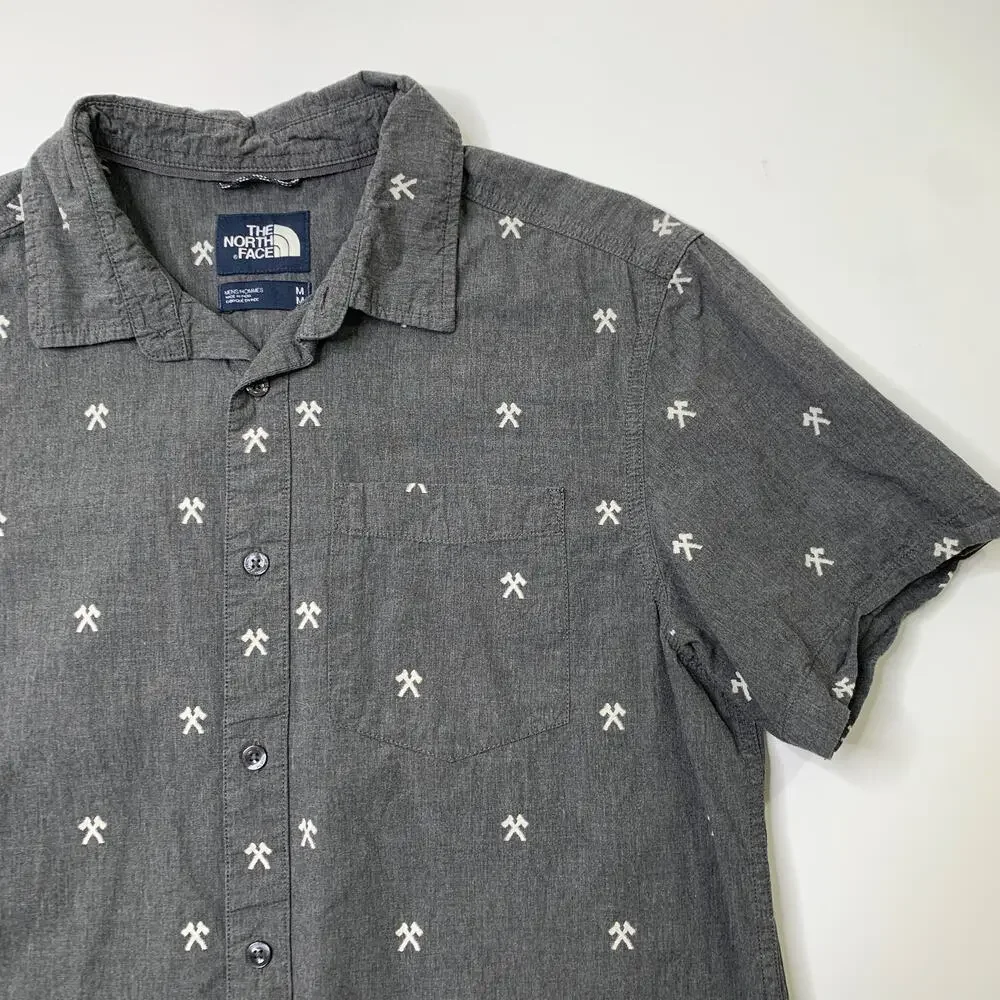 The North Face Shirt Mens M Medium Graphite White Baytrail Jacquard Crossed-Axe